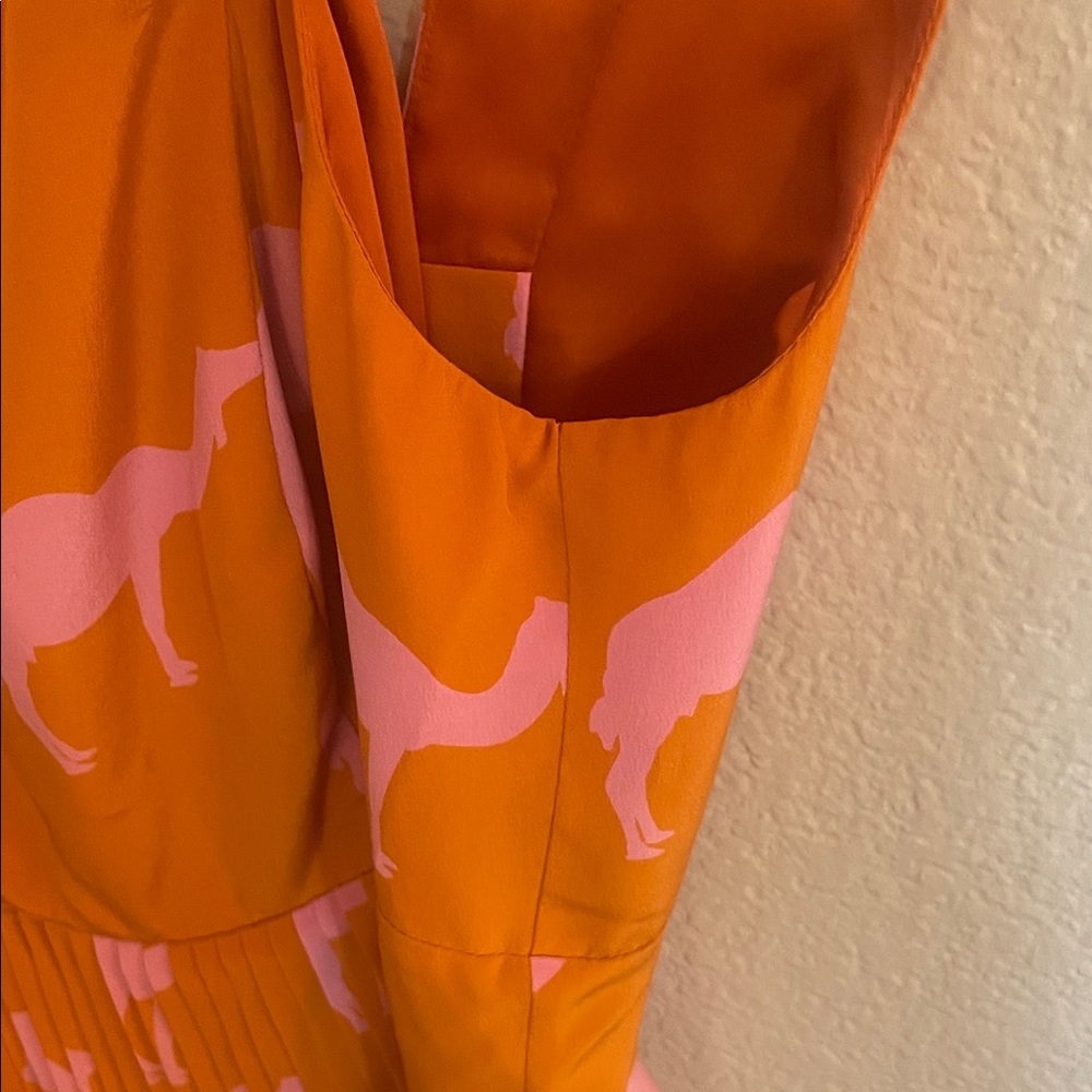 Charlotte Taylor 100% Silk Orange Dress with Pink Camel Print - Picture 9 of 17